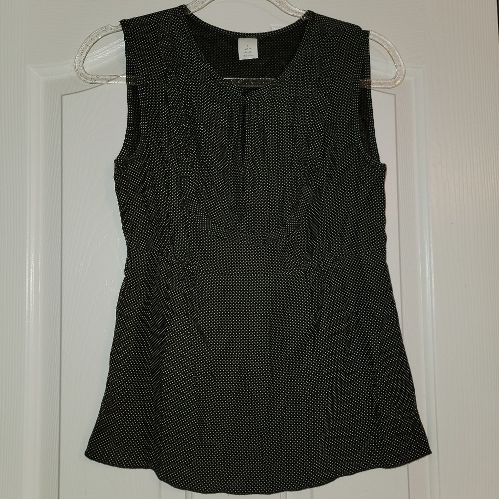 J. Crew 100% Silk Black Tank Top with White Microdots